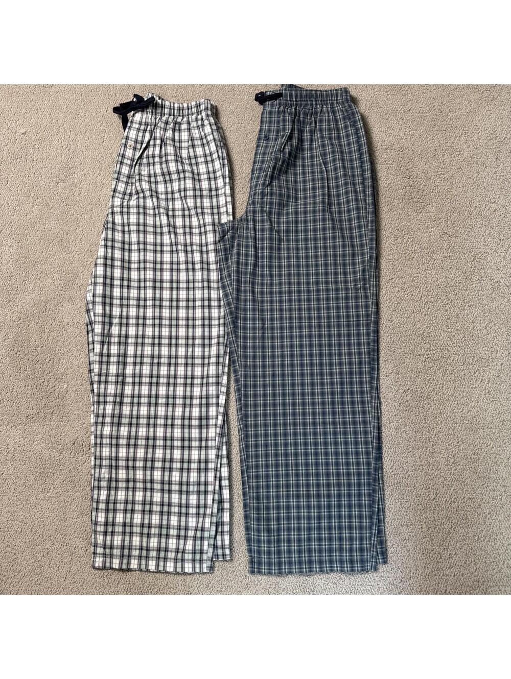 Lot 2 Cremieux Men’s Pants Pajama L Lounge 100% Cotton Pockets Plaid Blue New